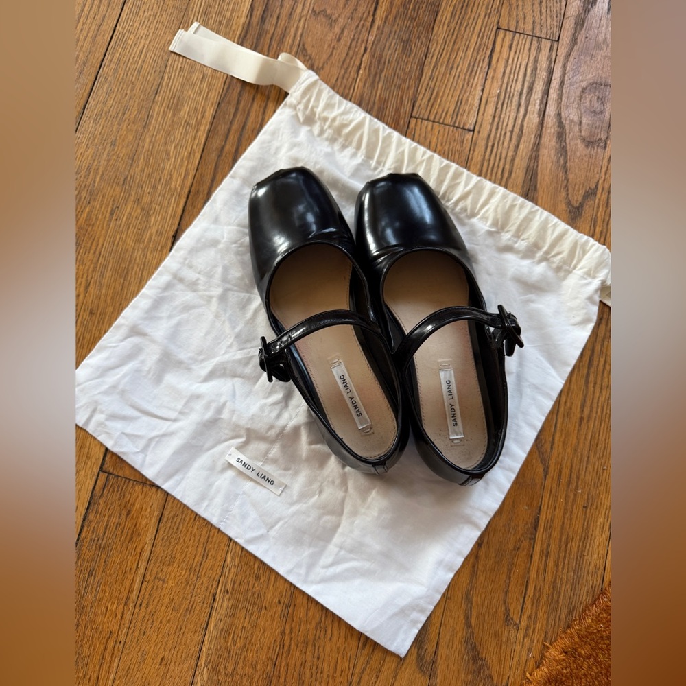 Black Leather Sandy Liang Pointe Mary Jane